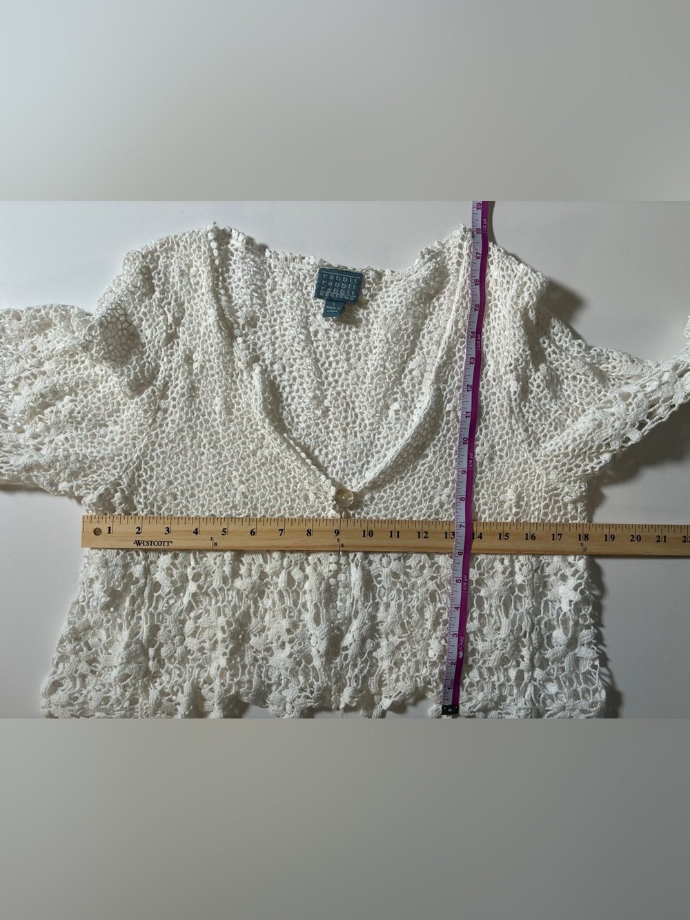 Rabbit Rabbit Rabbit White Crochet Cropped Cardigan, Size L - Picture 3 of 11